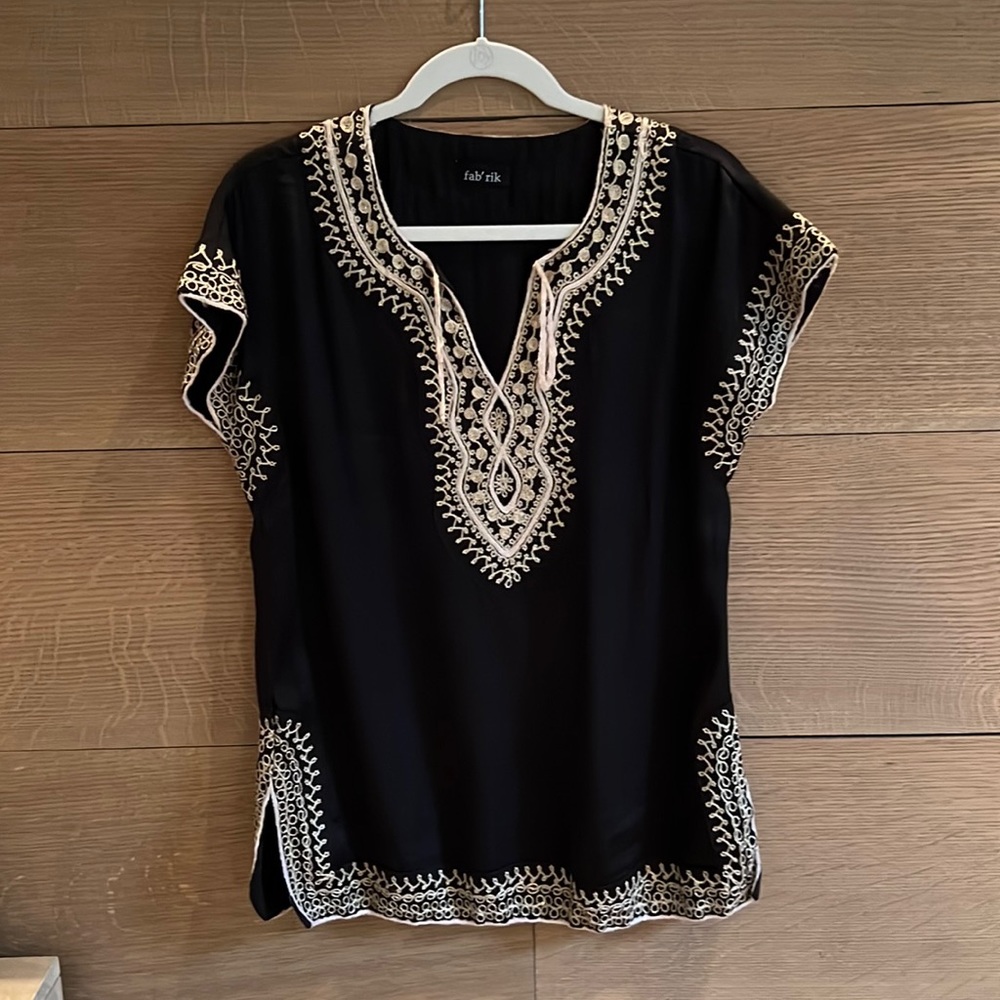 Fab’rik Black Embroidered Tunic Style Blouse